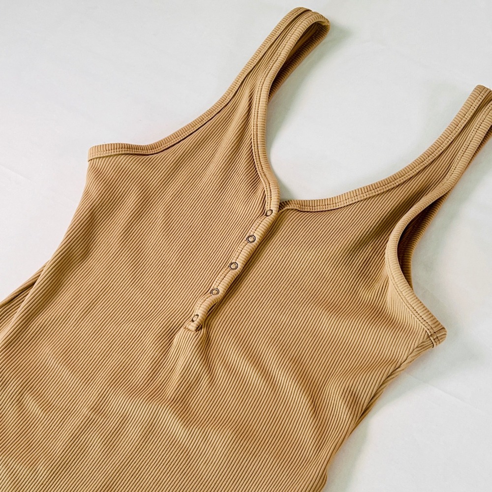 Abercrombie & Fitch Ribbed Tank Bodysuit in Camel
